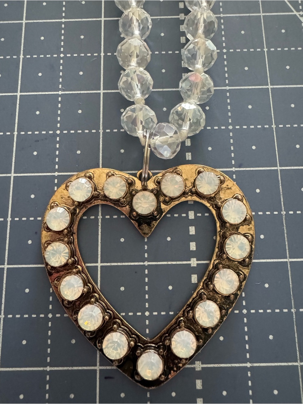 Jeweled Heart Pendant Necklace. Opal and crystals. BRAND NEW!